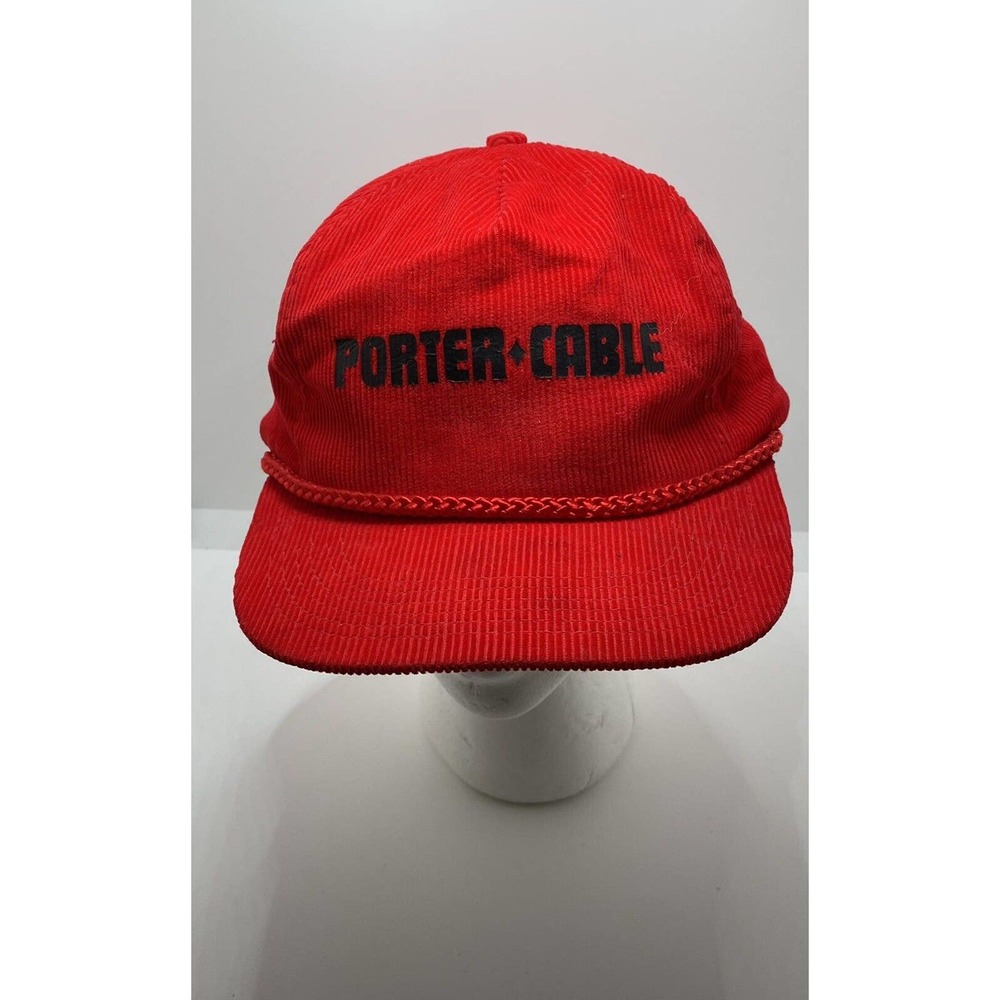 Vintage Red Corduroy Porter-Cable Power Tools Snapback Trucker Hat Cap Rope Cord